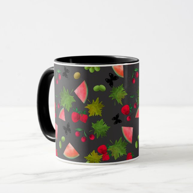 Mug Fruits et Baies Fraîches Sans Couture Aquarelle Ca (Devant gauche)