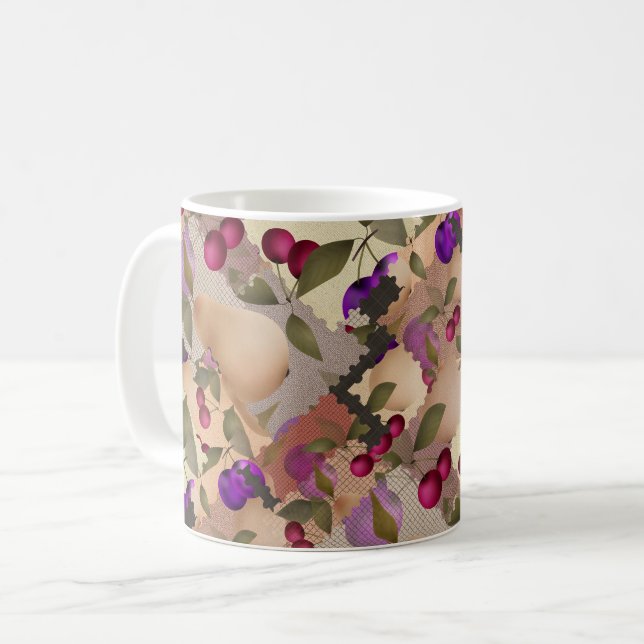 Mug Fruits, patchwork, baies , poire , cerise , prune (Devant gauche)