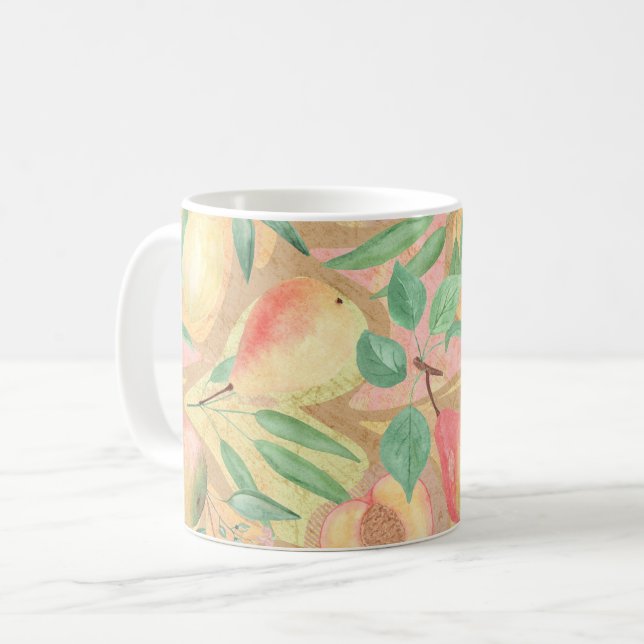 Mug Fruits, pêches, poires, citrons, aquarelle (Devant gauche)