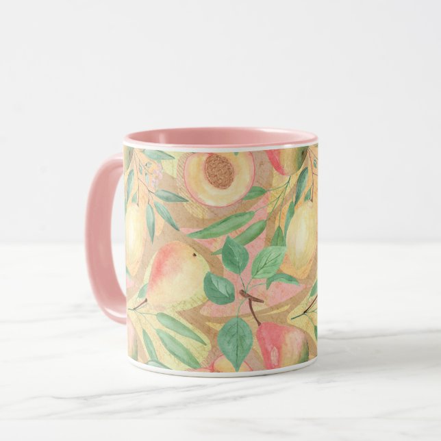 Mug Fruits, pêches, poires, citrons, aquarelle (Devant gauche)