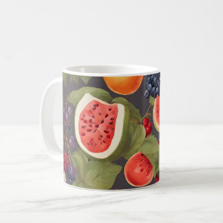 Mug Fruits variés, Feuilles luxuriants et fleurs merve