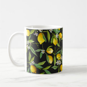 Mug Fruits vintages au citron et fleurs sur fond foncé