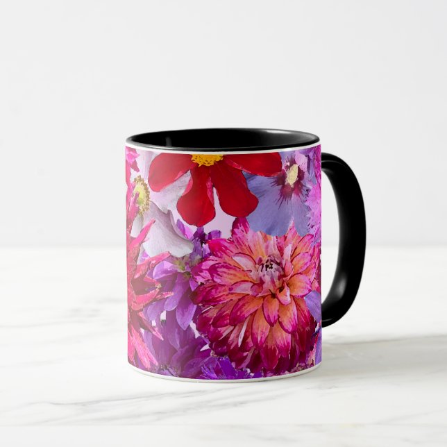 Mug Fuchsia Abstrait Floral Dahlia Café (Devant droit)