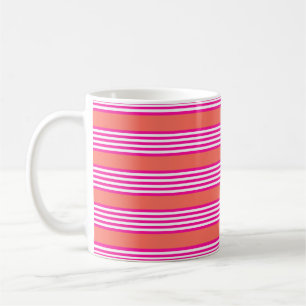 Mug Fuchsia et corail vivant cinq bandes motif