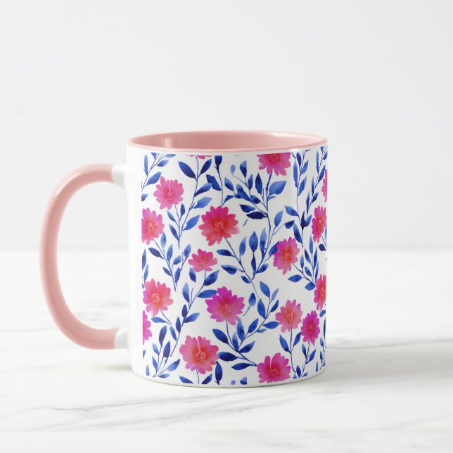Mug Fuchsia Fleurs de Printemps Aquarelle Botanique (Gauche)