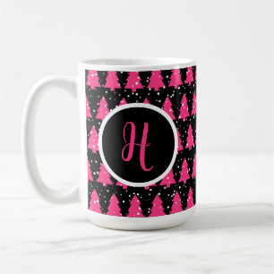 Mug Fuchsia moderne & Black Christmas Tree Monogramme