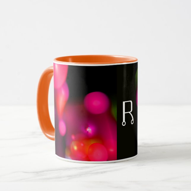 MUG FUCHSIE ROSE PURPLE NOIR FRACTAL BUBBLES MONOGRAMM (Devant gauche)