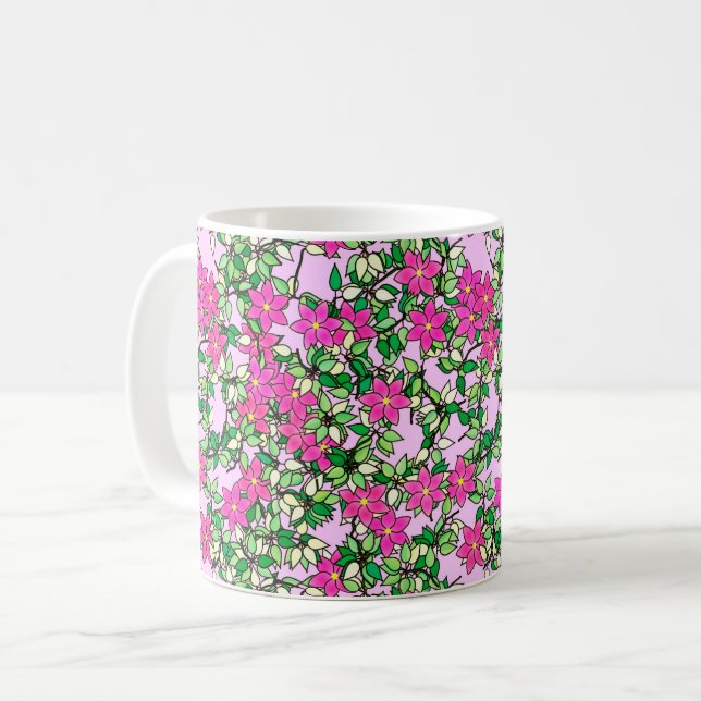 Mug Fucshia fleurs sur un arrière - plan rose pâle (Devant gauche)