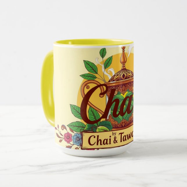 Mug Fueled By Chai & Tawakkul | Floral Islamic Teapot  (Devant gauche)