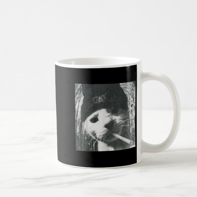 Mug Fumer Chat Beanie Mème Grunge Aesthétique Drôle T (Droite)
