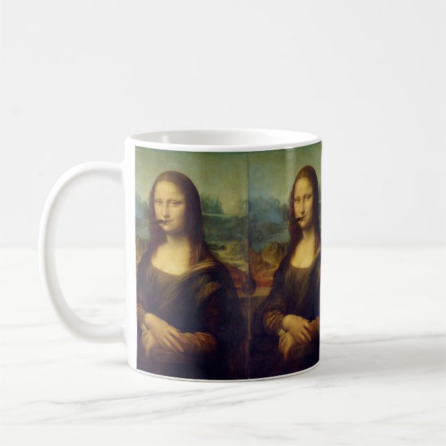 Mug Fumeur de cigares Funny Mona Lisa Fumer (Gauche)