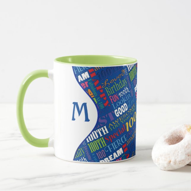 Mug Fun 100e fête d'anniversaire Monogramme personnali (Avec donut)