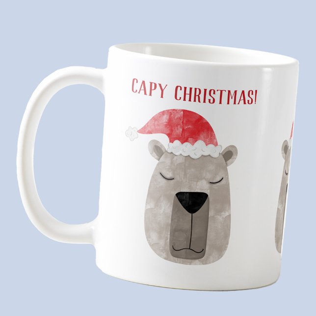 Mug Fun Capybara Santa Hat Noël (Fun capybara Santa hat custom text Christmas coffee mug)