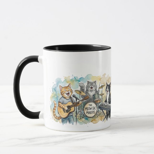 Mug Fun Cat Band Music Piano Drums Keyboard (Gauche)