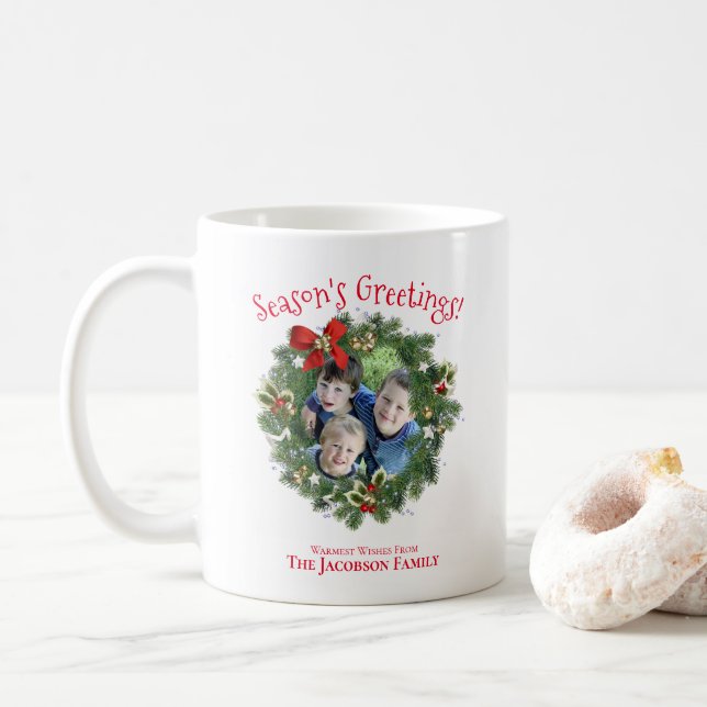 Mug Fun Christmas Wreath Photo Bonnes Fêtes (Avec donut)