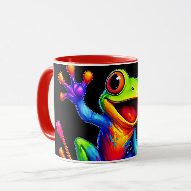Mug fun et éclatant, grenouille colorée joyeuse. (Devant gauche)
