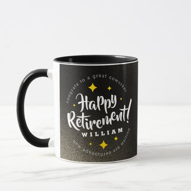 Mug Fun Gold Glitter Stars Retirement New Adventures (Gauche)