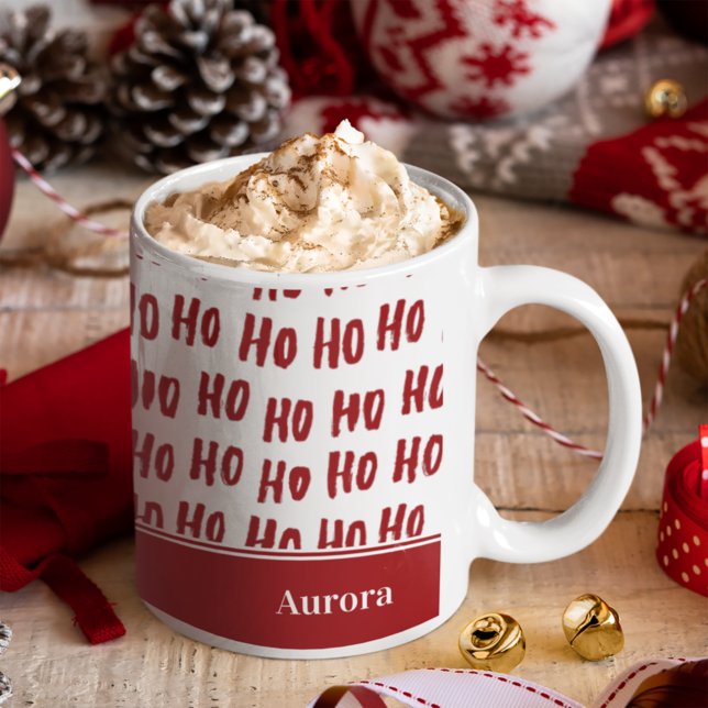 Mug Fun Ho Ho Ho Texte Rouge Fête Motif Noël (Créateur téléchargé)