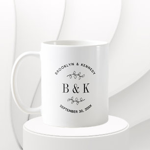Mug Fun Monogramme Floral Botanique Mariage Nom du cou