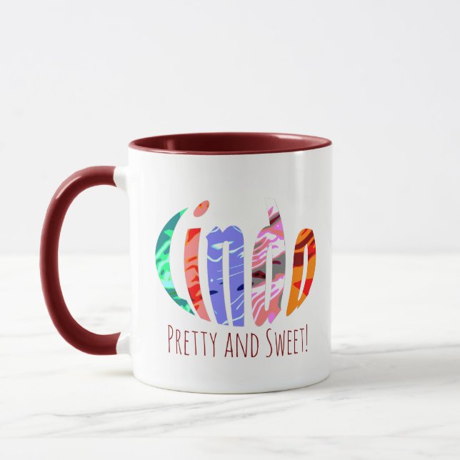Mug Fun Oval Abstract Colored Linda Name, Personalized (Gauche)