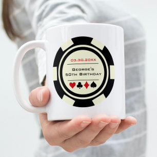 Mug Fun Poker Chip Black Off White Casino Anniversaire