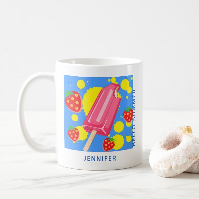 Mug Fun Popsicle rose et fraises Bonjour été (Avec donut)