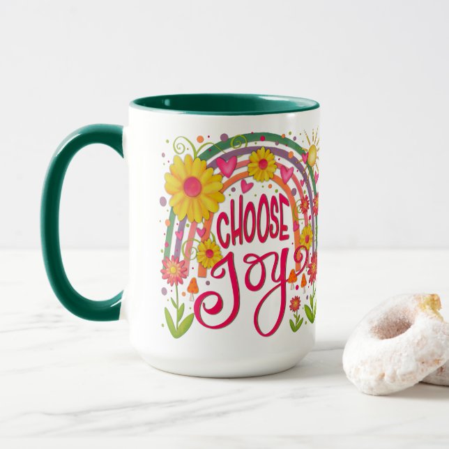 Mug Fun Rainbow Floral Choisissez Joie Inspirivity (Avec donut)