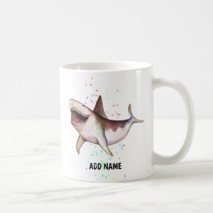 Mug Fun SHARK cadeau illustré Ajouter Nom aquarelle