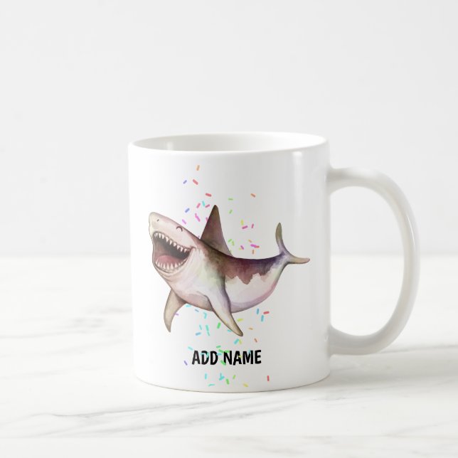 Mug Fun SHARK cadeau illustré Ajouter Nom aquarelle (Droite)
