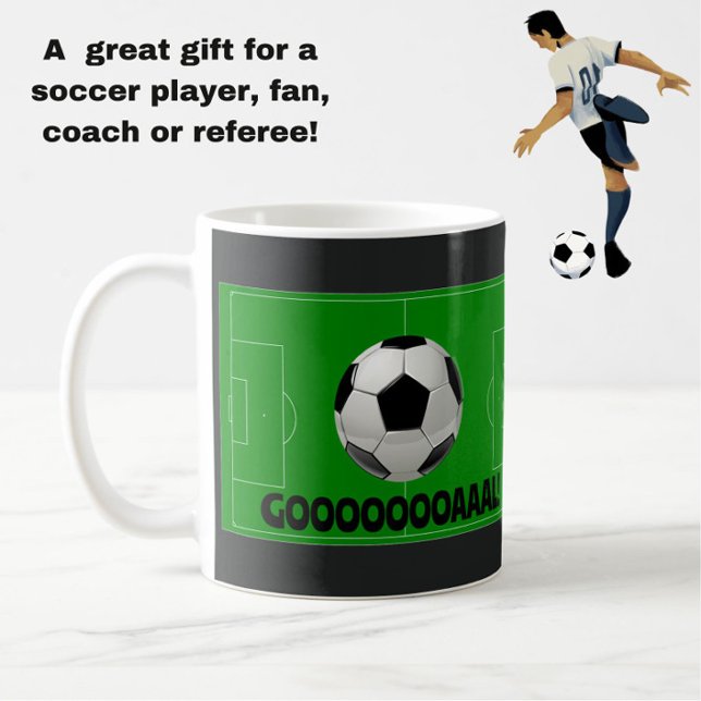 Mug Fun Soccer Ball et Pitch BUT! (Football) Sports (A fun black, white and green soccer ball mug celebrating goals!)