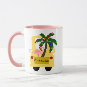 Mug Fun Tropical Christmas Tree Farm avec Flamant rose