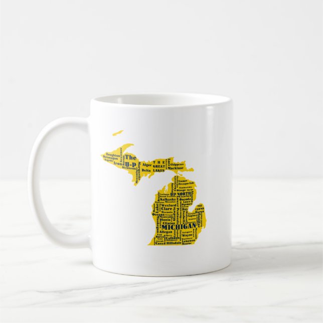 Mug Fun Yellow et Navy Blue State of Michigan villes (Gauche)
