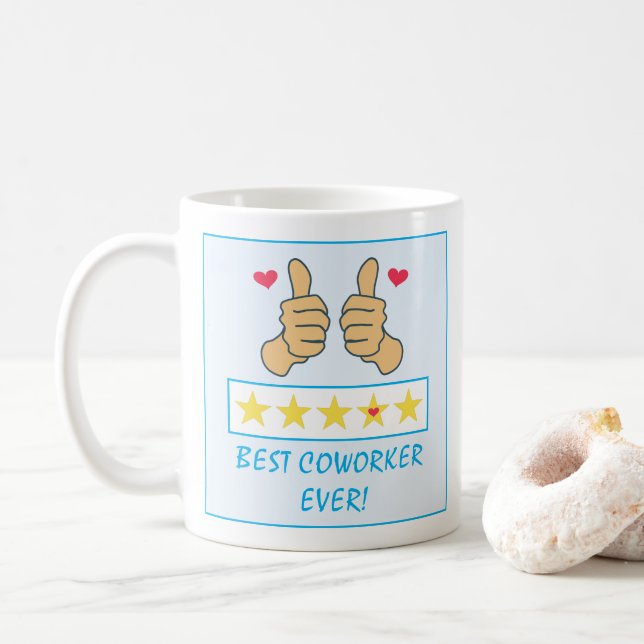 Mug Funky Blue Thumbs Up Best Coworker Jamais (Avec donut)