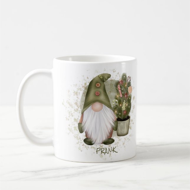 Mug Funky Christmas Gnome Tree Nom du monogramme (Gauche)
