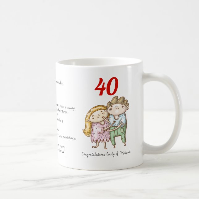 Mug FUNNY 40e anniversaire de Mariage Ruby Customisé (Droite)
