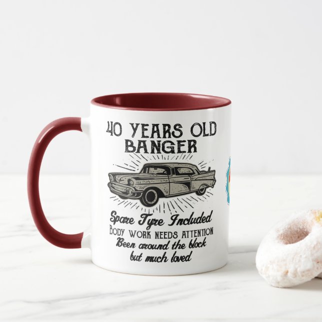 Mug Funny 40th Birthday Retro Car Banger Ajouter Nom D (Avec donut)