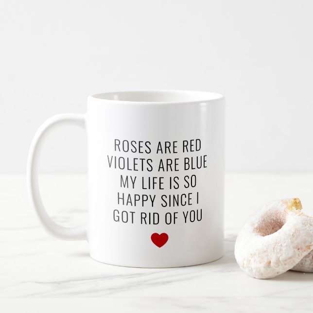 Mug Funny Anti-Valentines Poème Singles Coeur Rouge (Avec donut)