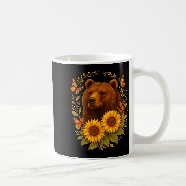 Mug Funny Bear Butterfly Nature Rustic Sunflower Monar (Droite)