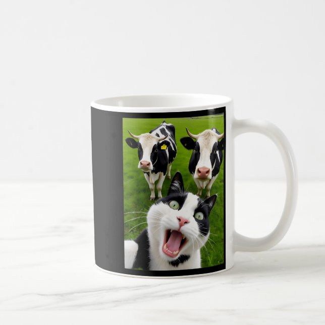 Mug Funny Black And White Cat Cow Selfie  (Droite)