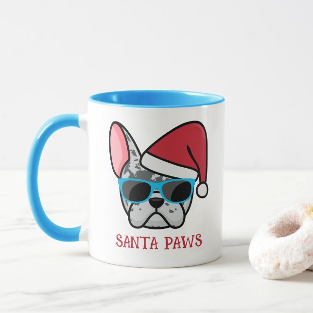 Mug Funny Blue Merle Frenchie Père Noël Paws Noël (Avec donut)