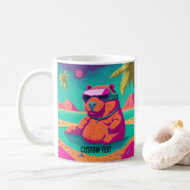 Mug Funny Capybara Tropical Beach Personnalisé (Avec donut)