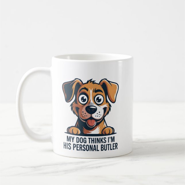 Mug Funny Cartoon Dog Butler Quote (Gauche)