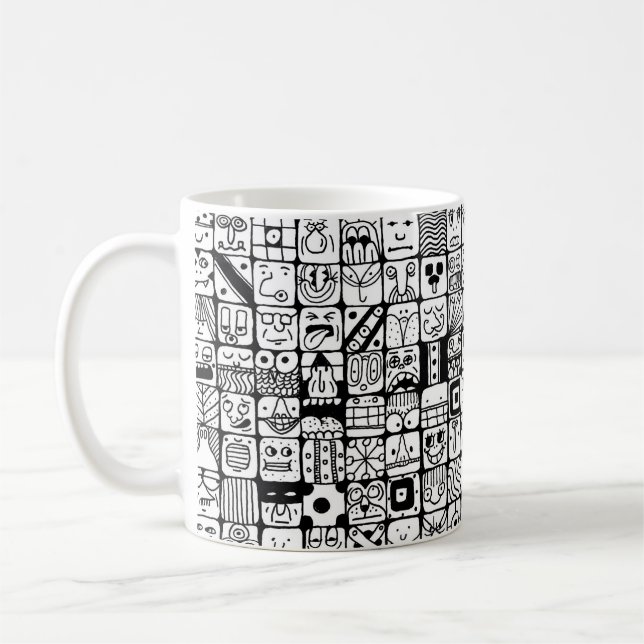 Mug Funny Cartoon Faces Squares (Gauche)