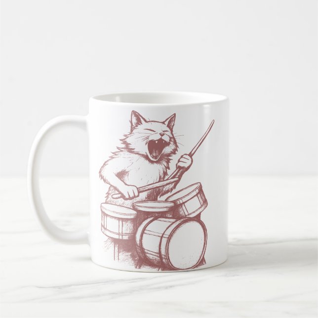 Mug Funny Cat Playing Drums Drumming Drummer Music (Gauche)