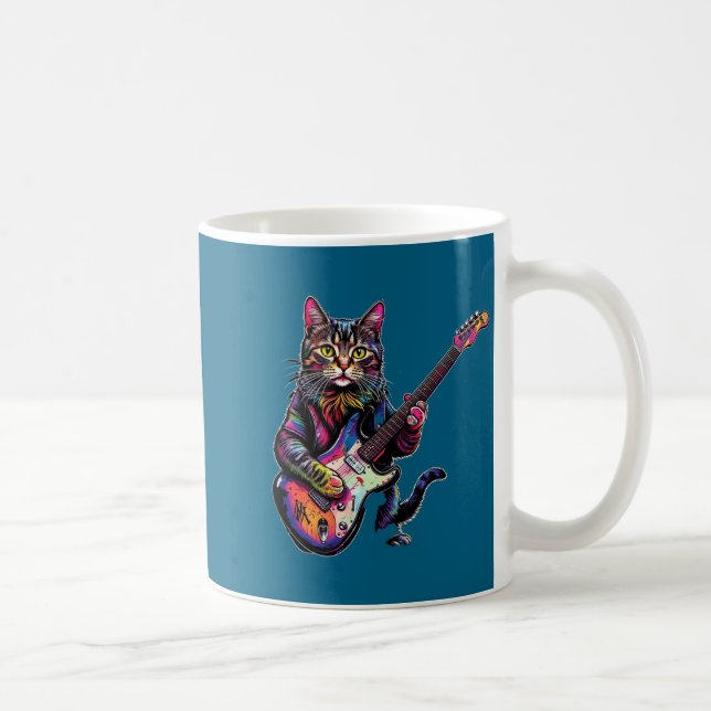 Mug Funny Cat Playing Guitar Rock And Roll Men Women K (Droite)