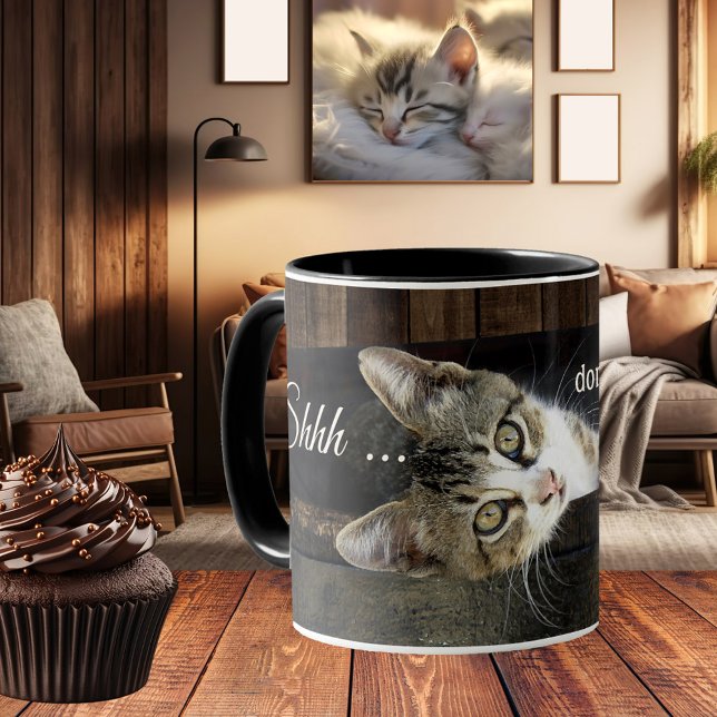 Mug Funny Cat Wine (A cute kitty has nestled itself into a wine barrel. Funny cat mug for a cat, coffee and wine lover)