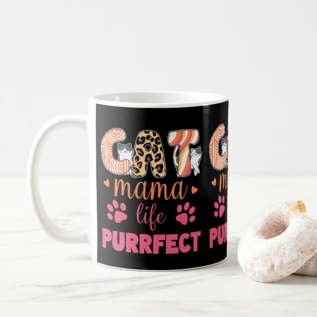 Mug Funny Chat Mama Vie Empreinte de léopard Purrfect  (Avec donut)