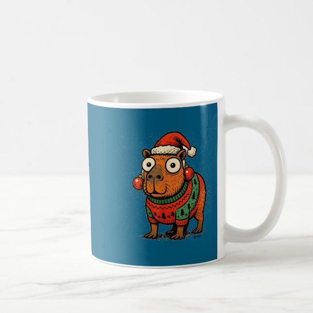 Mug Funny Christmas Capybara With Santa Hat &amp; Swea (Droite)