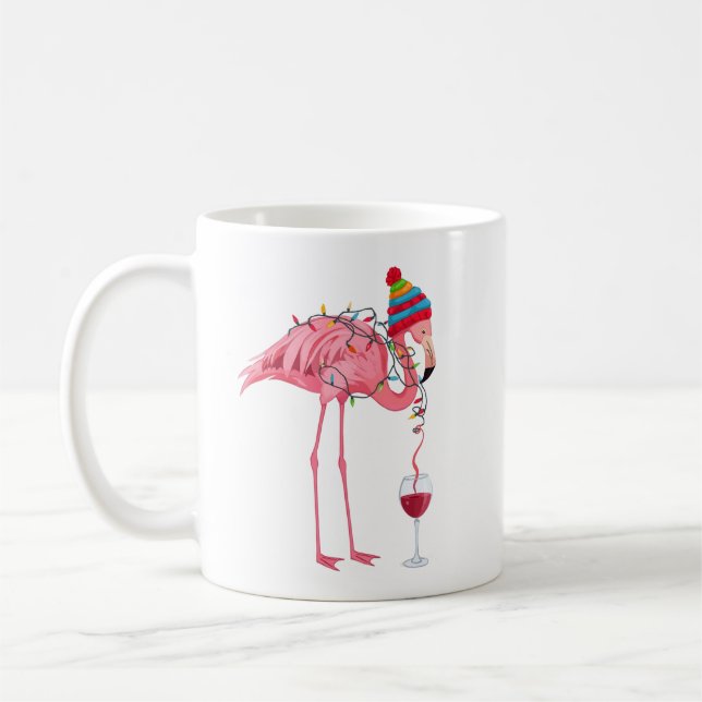Mug Funny Christmas Flamingo with Wine (Gauche)