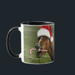 Mug Funny Christmas horse with Santa a smiling<br><div class="desc">horse animal christmas,  mouth lips pasture animals,  country pony equestrioking,  cold santa head ,  claus</div>